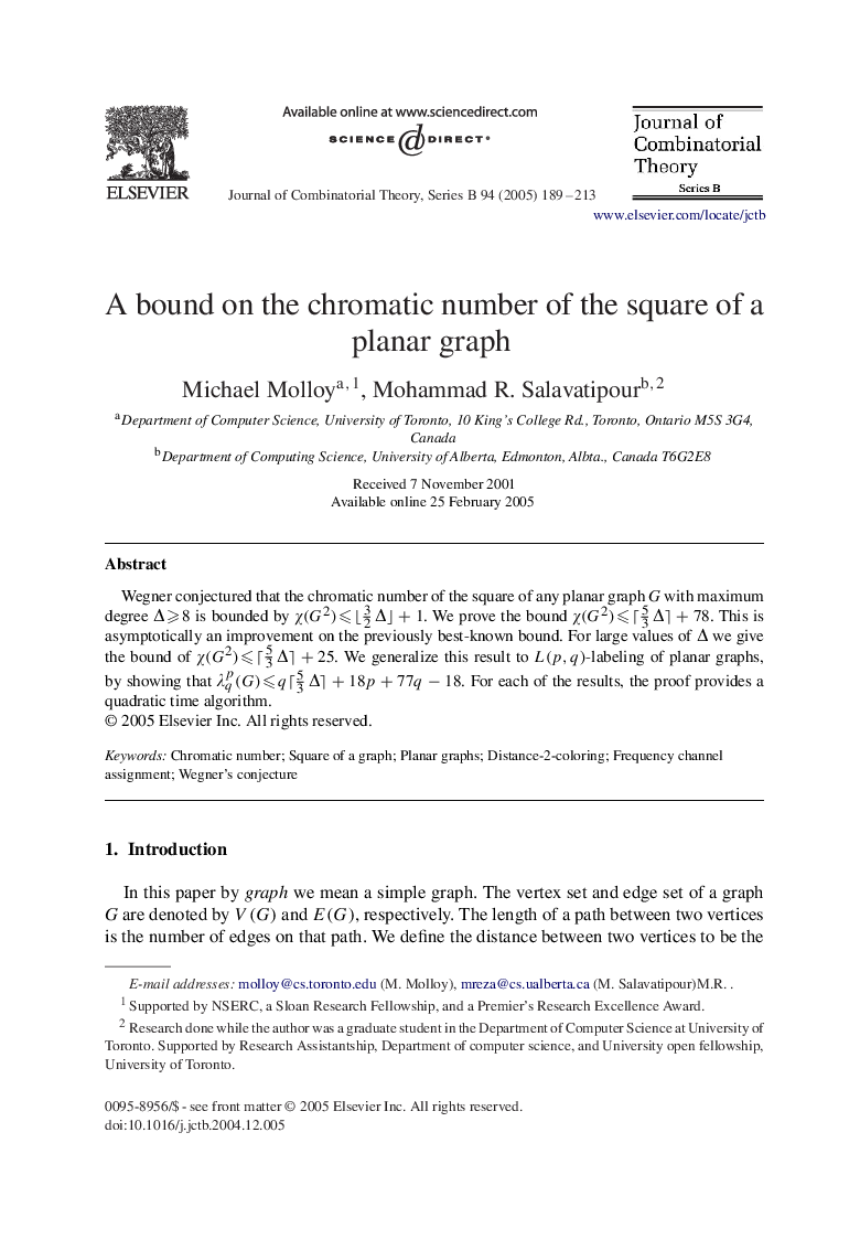 A bound on the chromatic number of the square of a planar graph