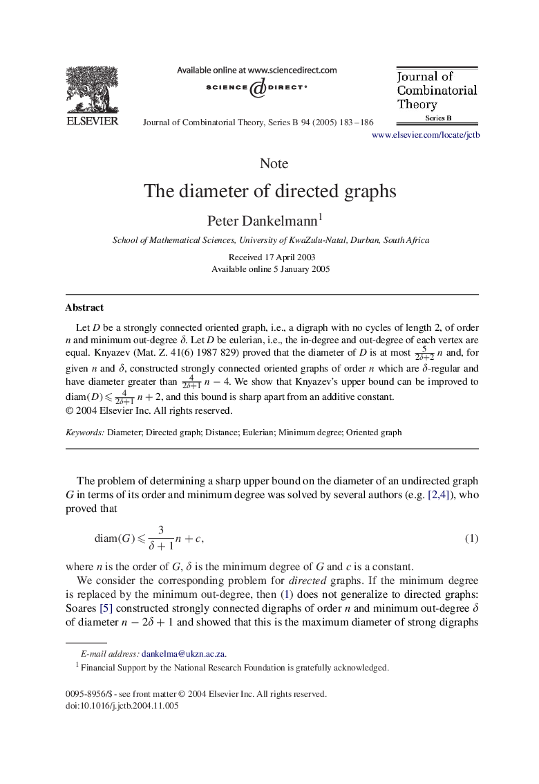 The diameter of directed graphs