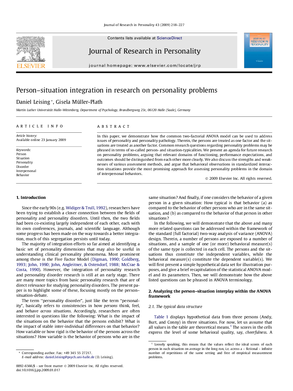 Person–situation integration in research on personality problems