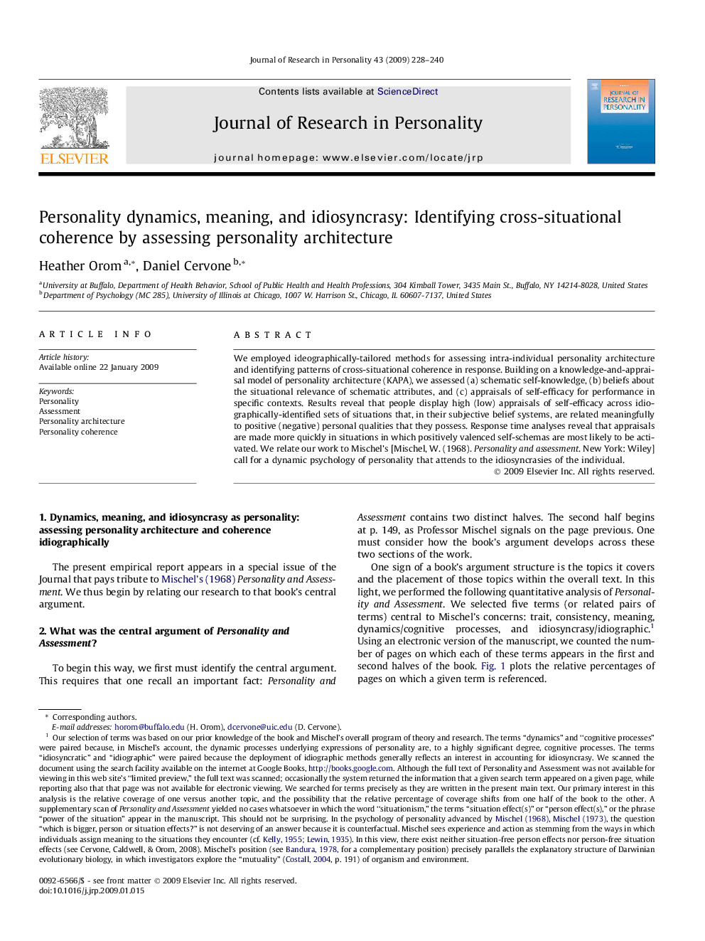 Personality dynamics, meaning, and idiosyncrasy: Identifying cross-situational coherence by assessing personality architecture