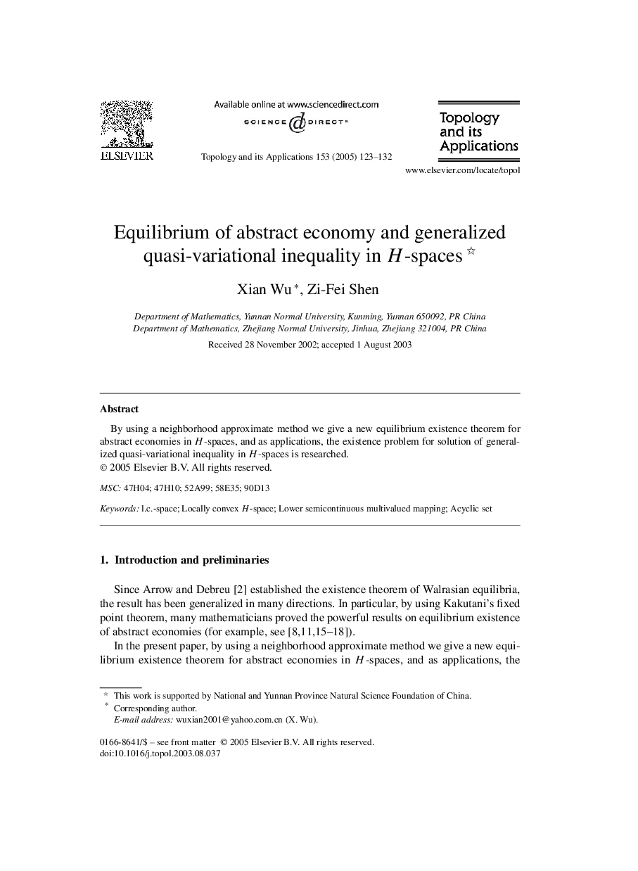 Equilibrium of abstract economy and generalized quasi-variational inequality in H-spaces