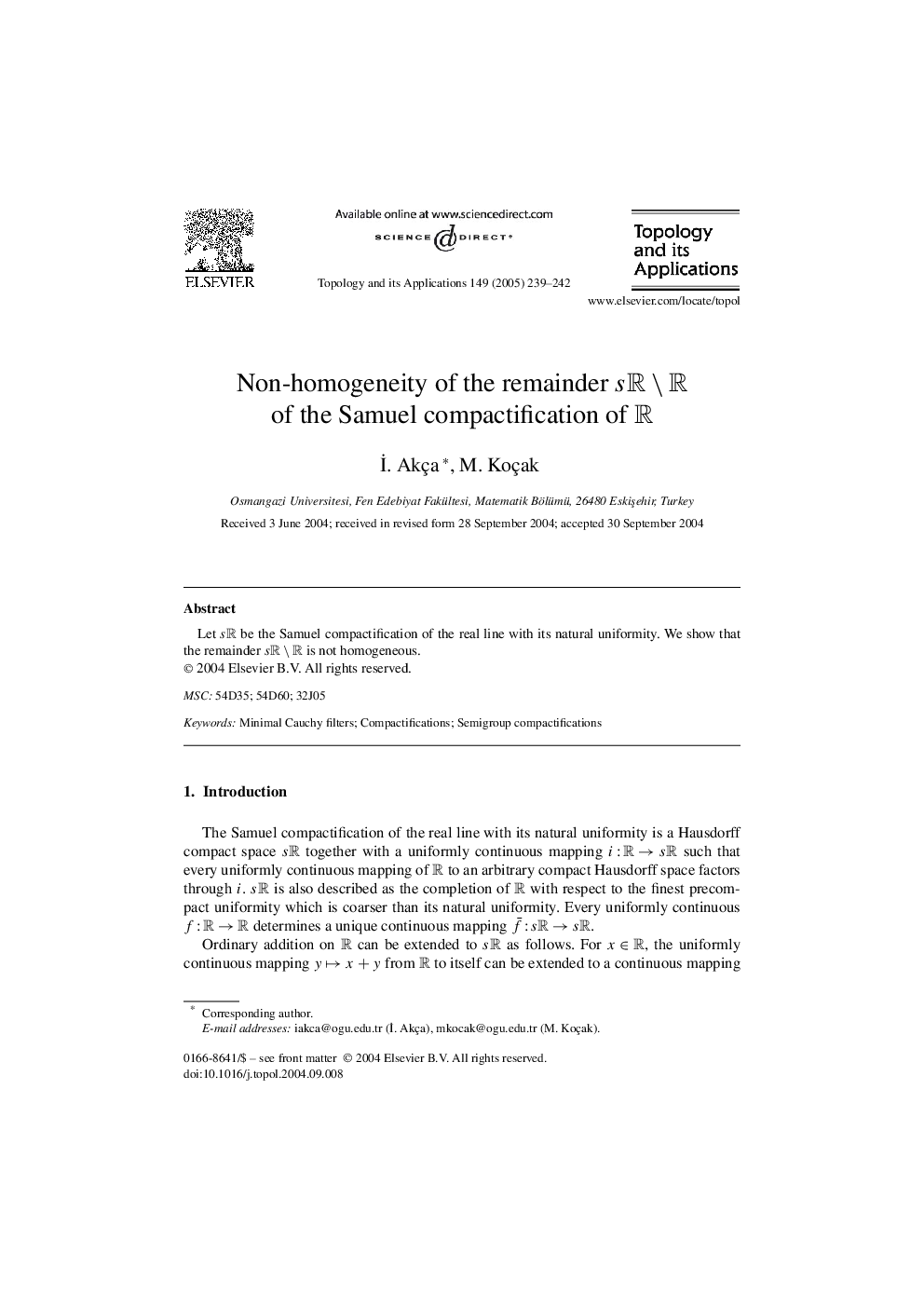 Non-homogeneity of the remainder sRâR of the Samuel compactification of R