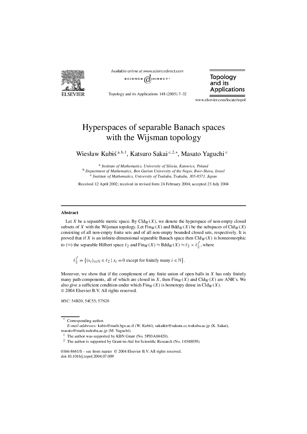 Hyperspaces of separable Banach spaces with the Wijsman topology