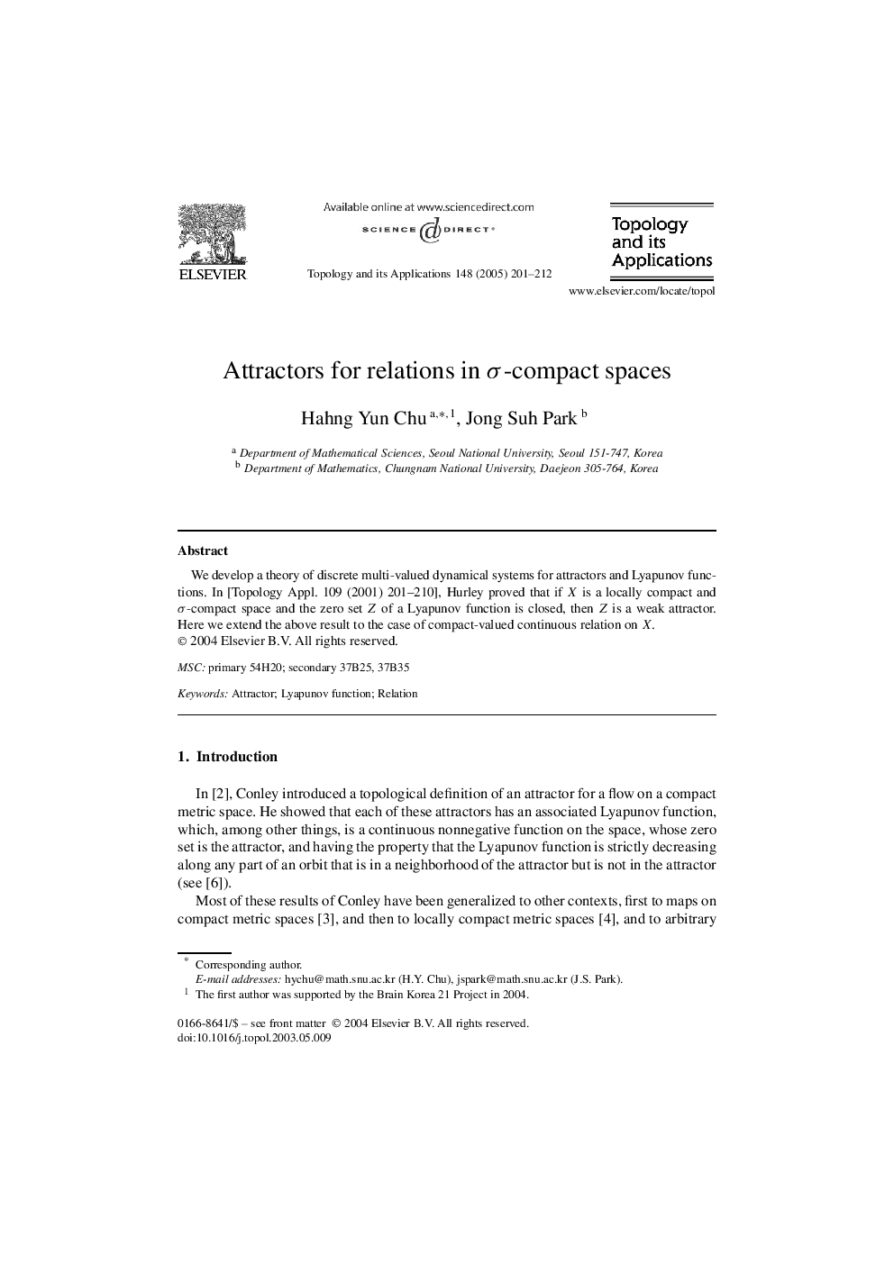 Attractors for relations in Ï-compact spaces