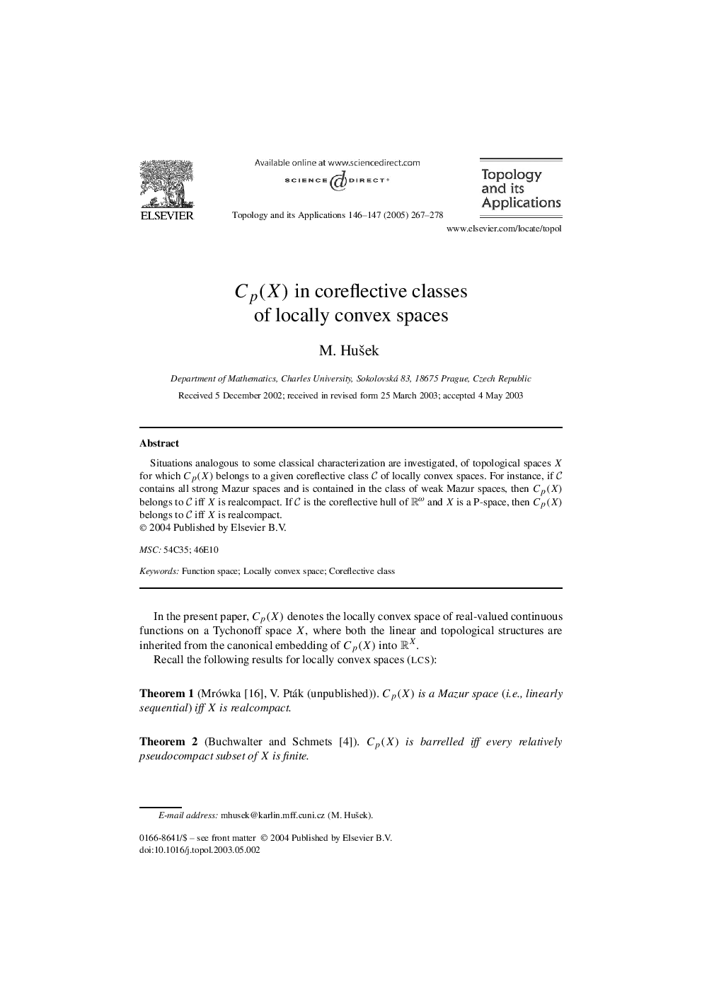 Cp(X) in coreflective classes of locally convex spaces