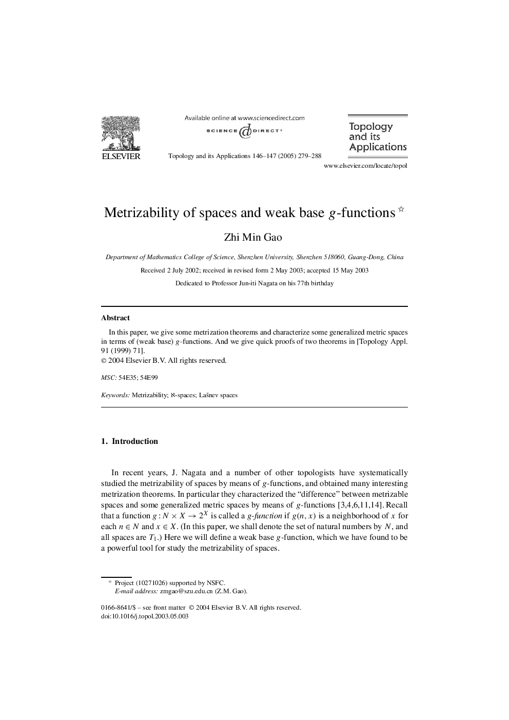 Metrizability of spaces and weak base g-functions