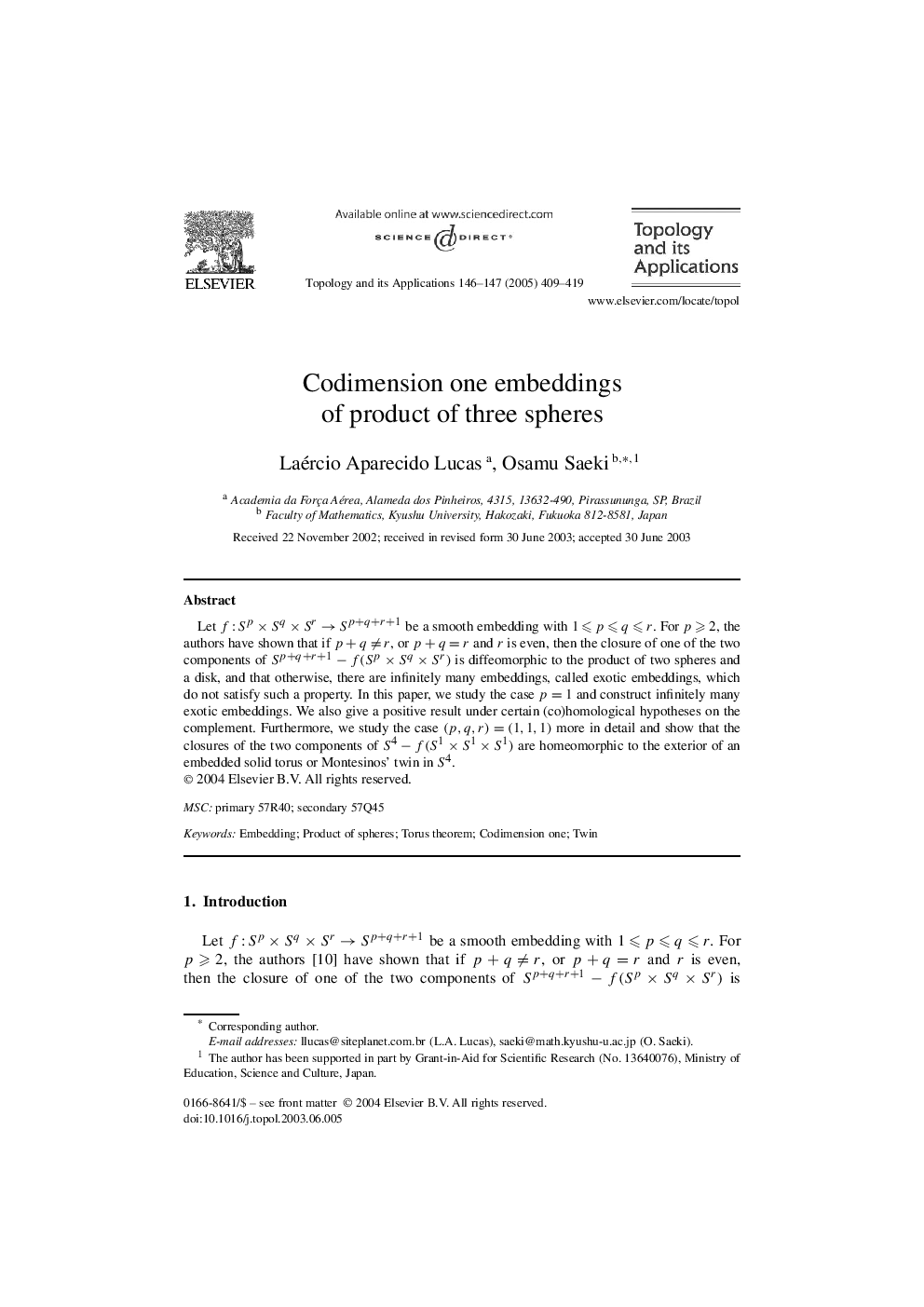 Codimension one embeddings of product of three spheres