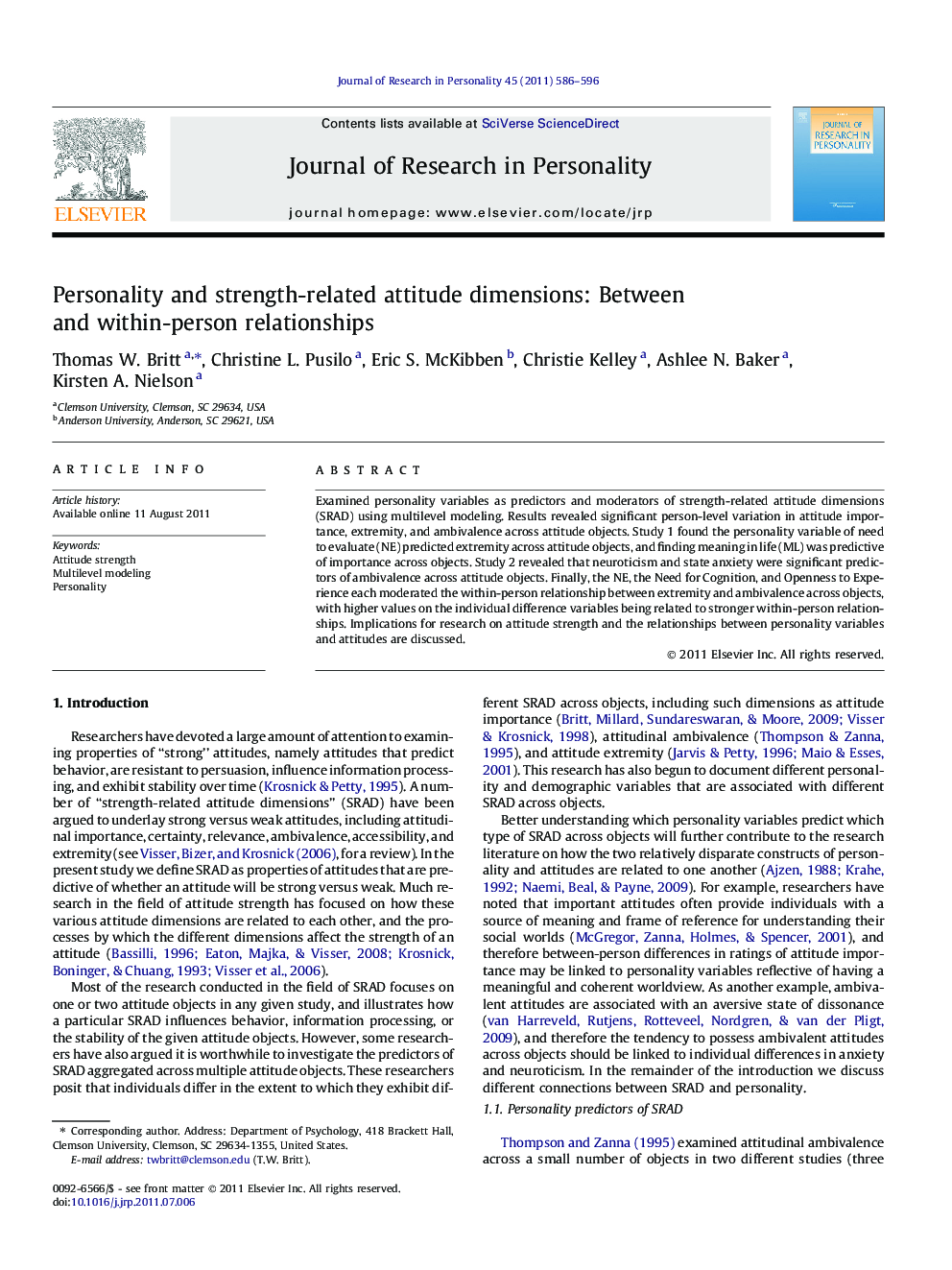 Personality and strength-related attitude dimensions: Between and within-person relationships