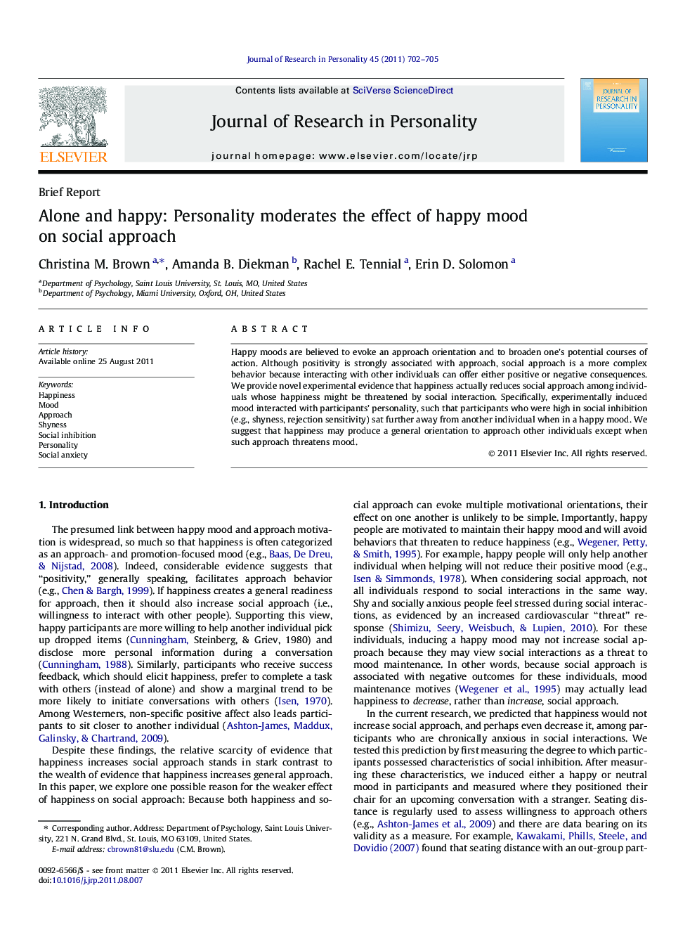 Alone and happy: Personality moderates the effect of happy mood on social approach