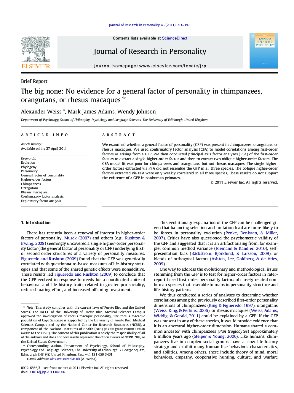 The big none: No evidence for a general factor of personality in chimpanzees, orangutans, or rhesus macaques 