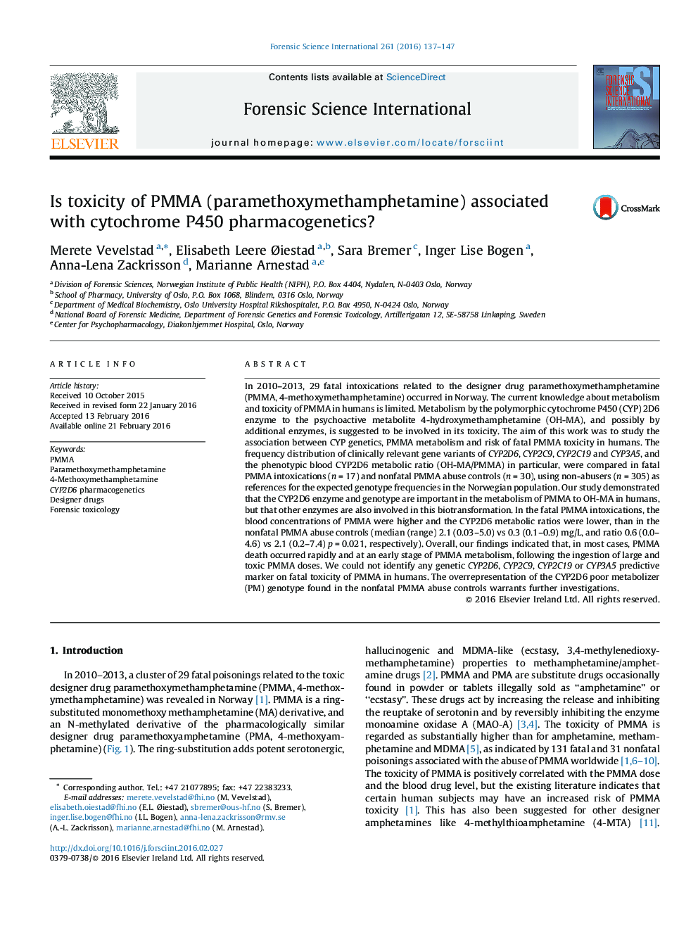 Is toxicity of PMMA (paramethoxymethamphetamine) associated with cytochrome P450 pharmacogenetics?