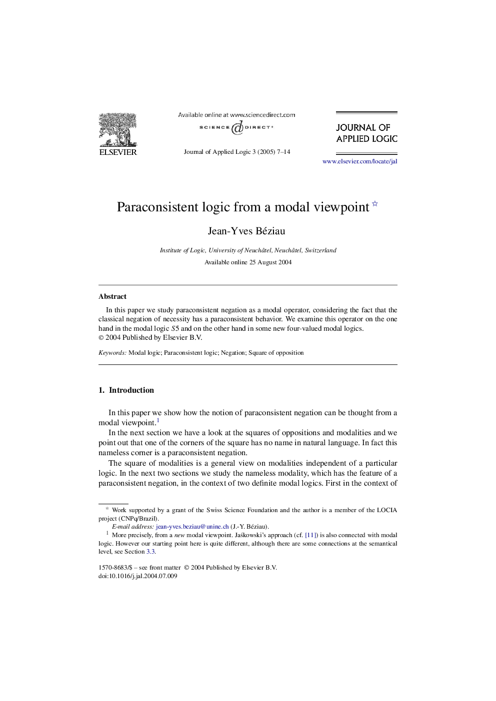 Paraconsistent logic from a modal viewpoint