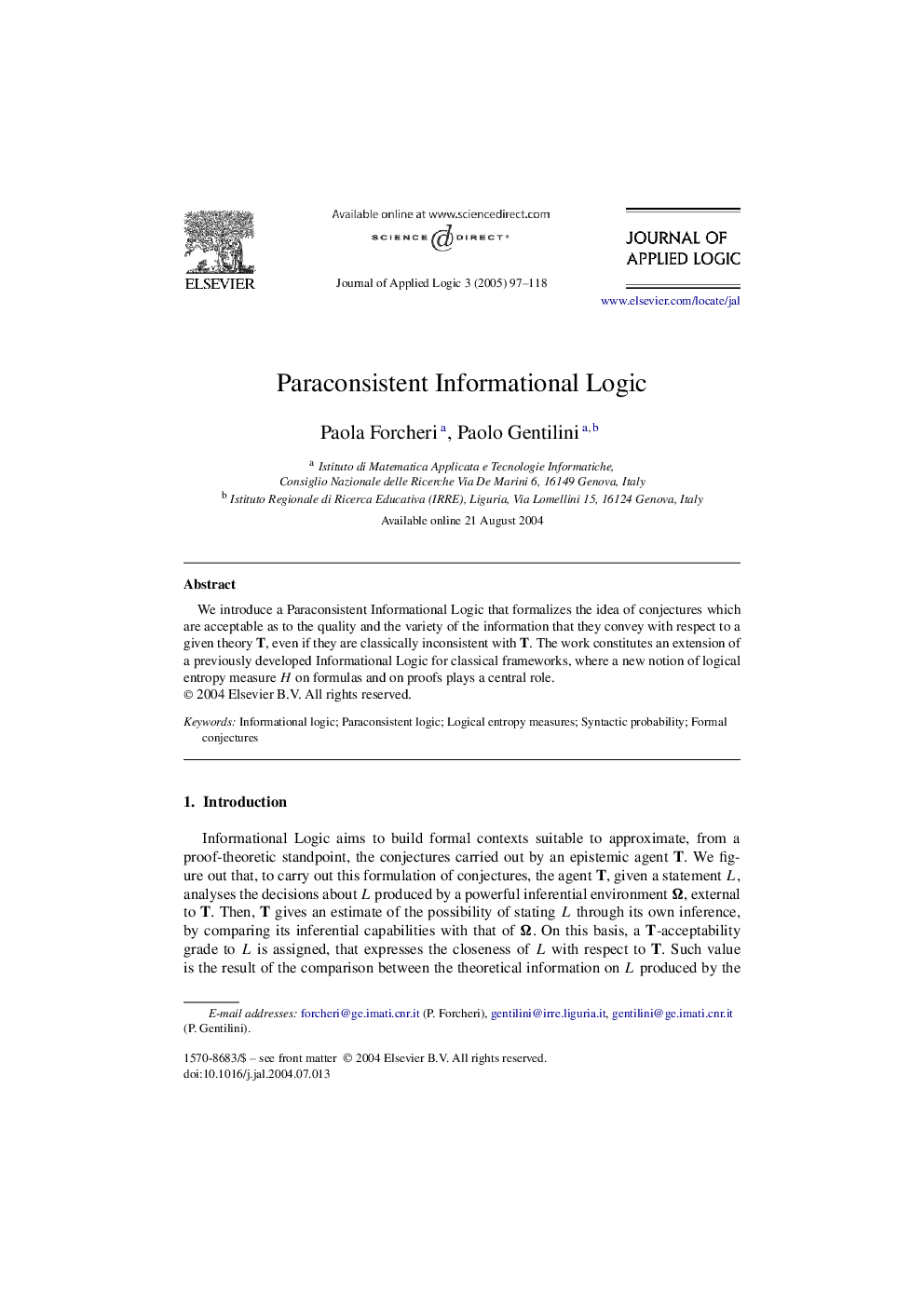 Paraconsistent Informational Logic