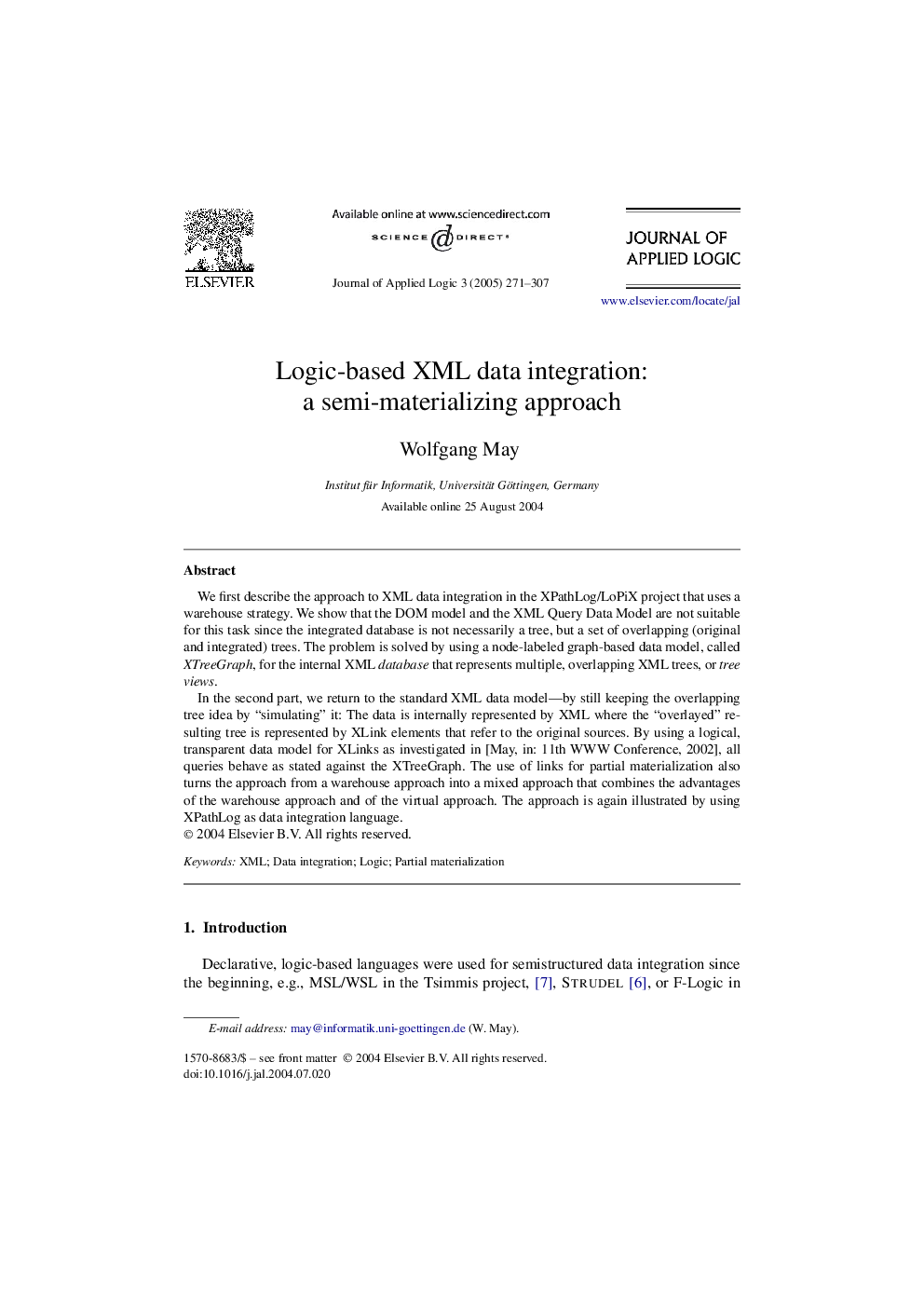 Logic-based XML data integration: a semi-materializing approach