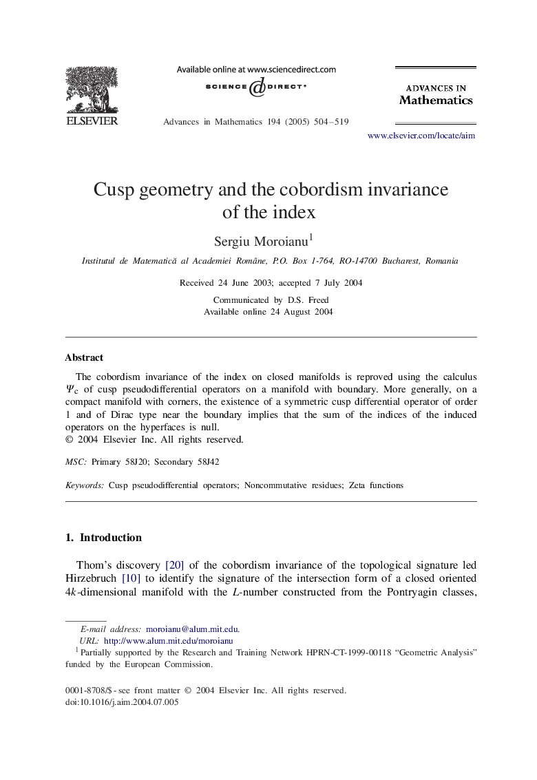 Cusp geometry and the cobordism invariance of the index