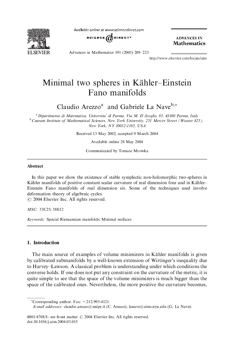 Minimal two spheres in Kähler-Einstein Fano manifolds