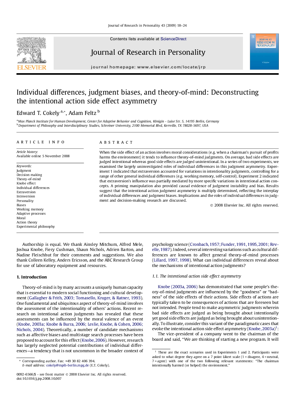 Individual differences, judgment biases, and theory-of-mind: Deconstructing the intentional action side effect asymmetry