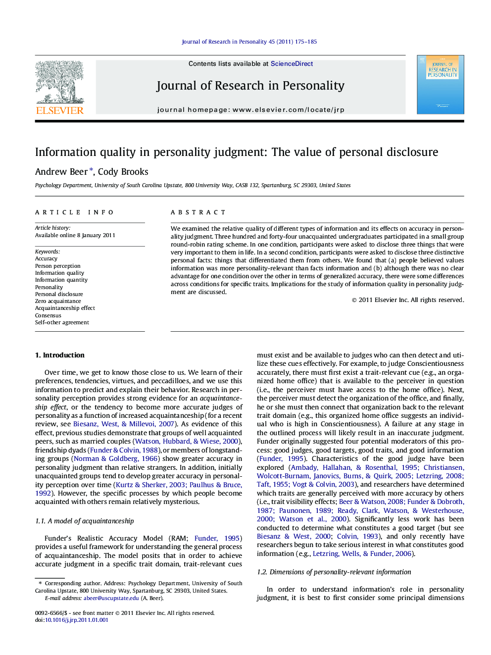 Information quality in personality judgment: The value of personal disclosure