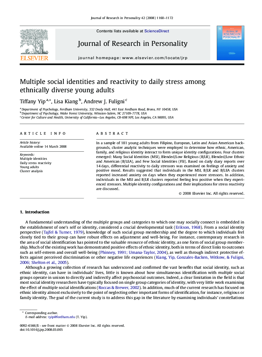 Multiple social identities and reactivity to daily stress among ethnically diverse young adults