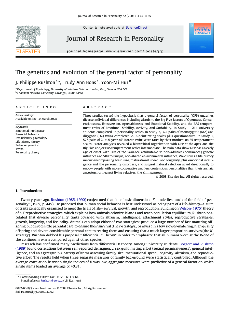 The genetics and evolution of the general factor of personality