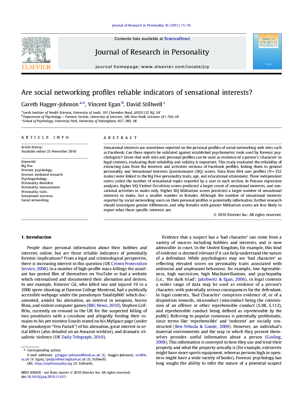 Are social networking profiles reliable indicators of sensational interests?