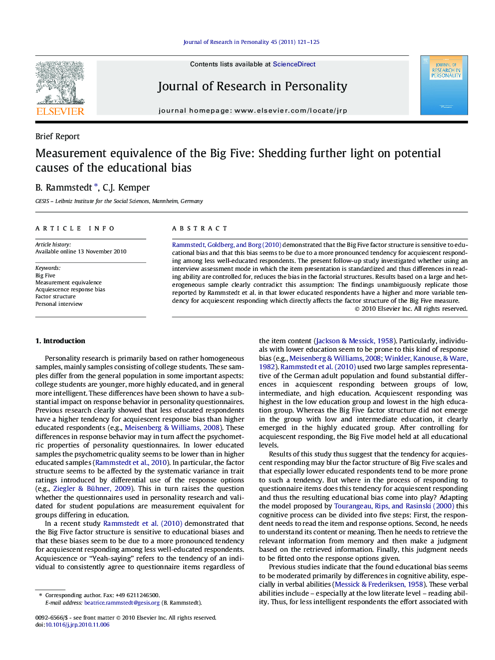 Measurement equivalence of the Big Five: Shedding further light on potential causes of the educational bias