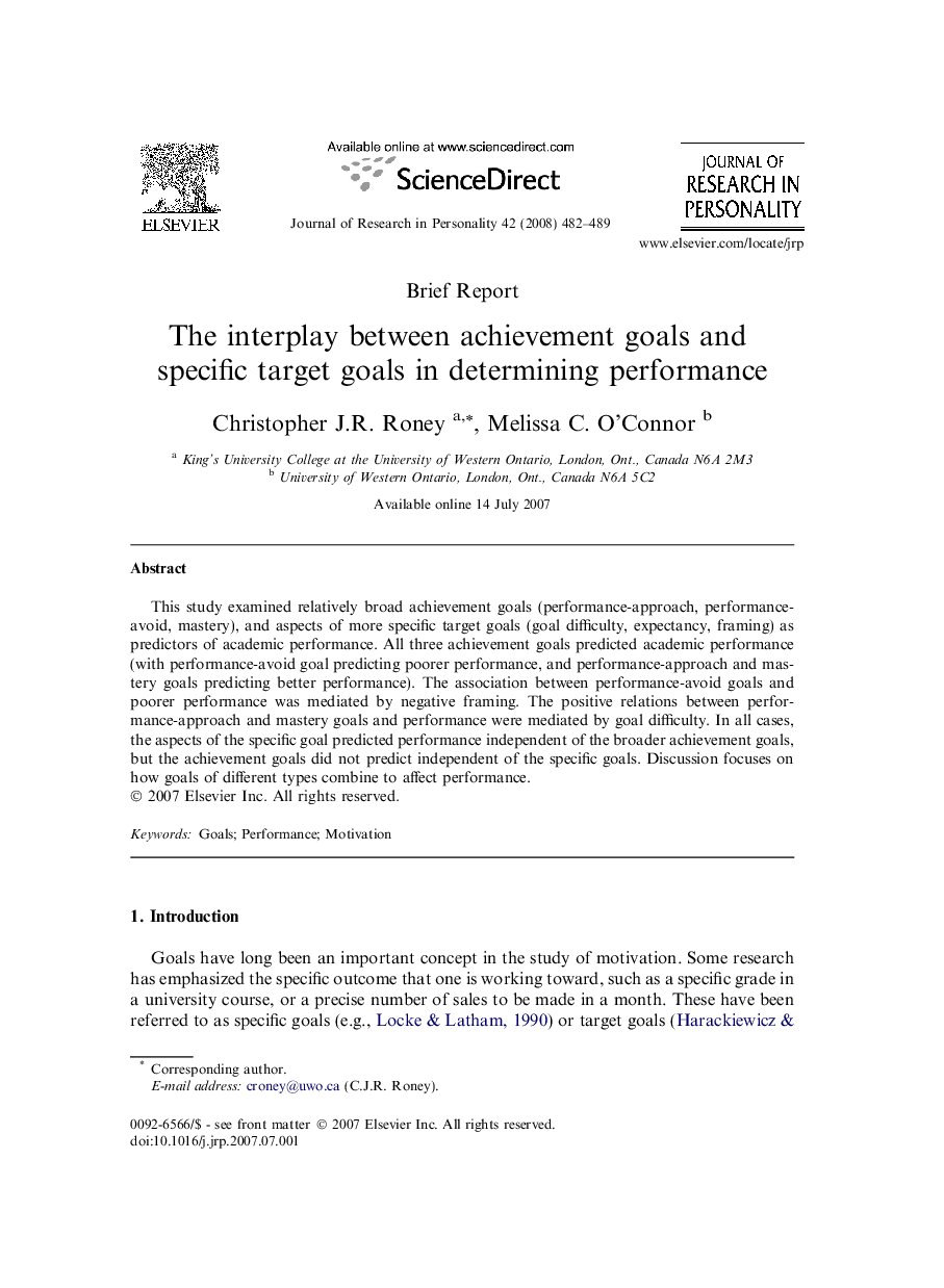 The interplay between achievement goals and specific target goals in determining performance