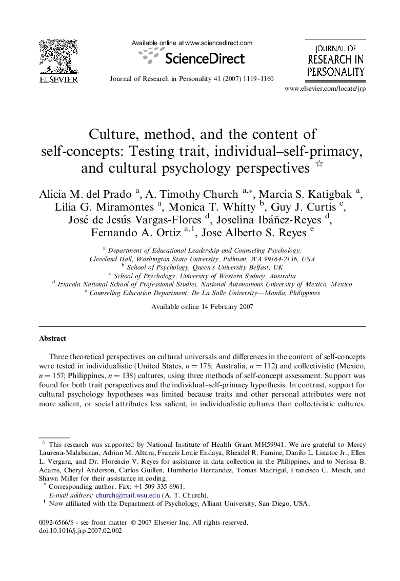 Culture, method, and the content of self-concepts: Testing trait, individual–self-primacy, and cultural psychology perspectives 