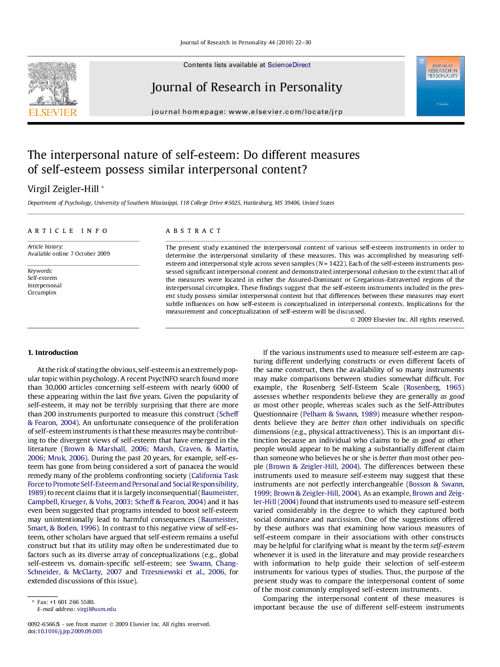 The interpersonal nature of self-esteem: Do different measures of self-esteem possess similar interpersonal content?