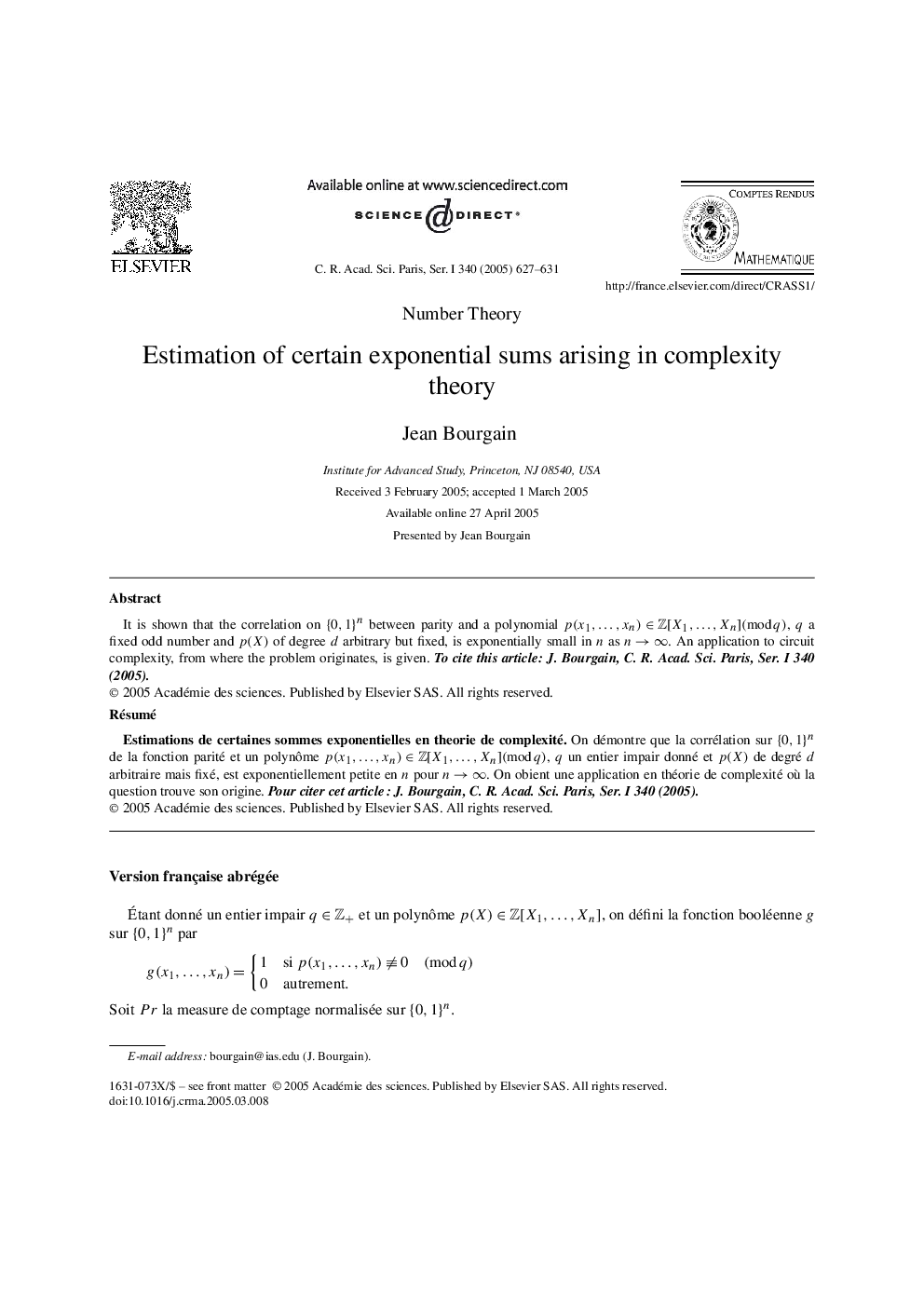 Estimation of certain exponential sums arising in complexity theory