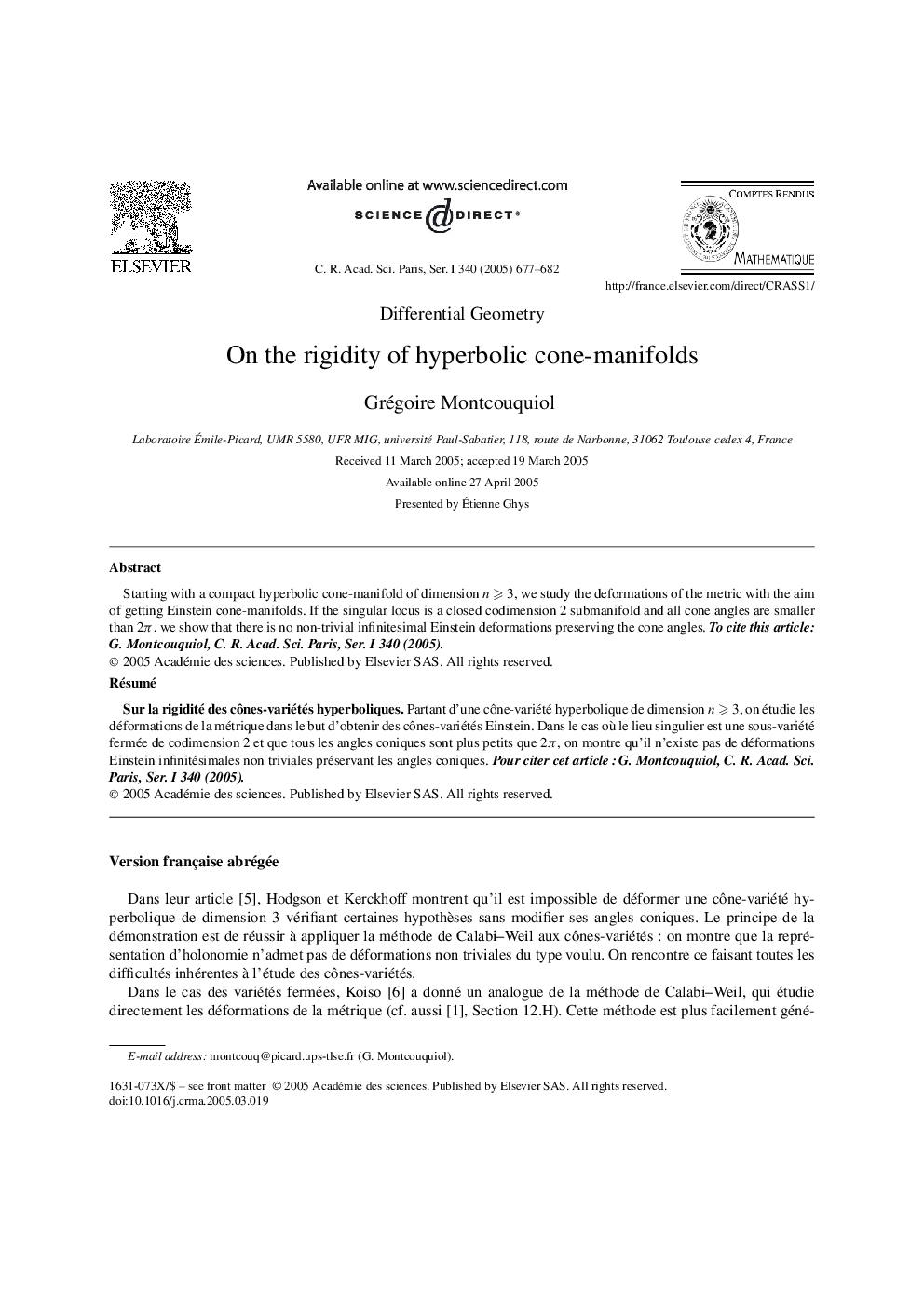 On the rigidity of hyperbolic cone-manifolds