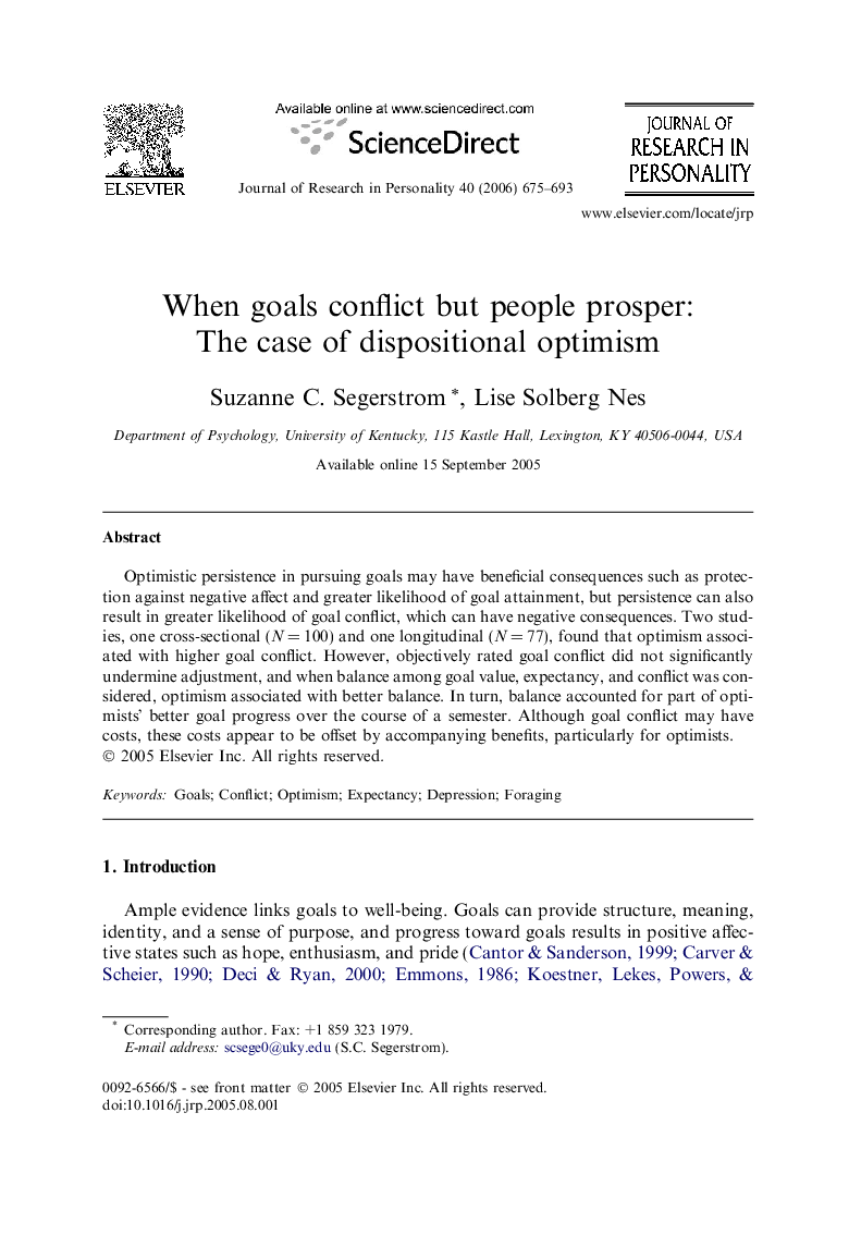 When goals conflict but people prosper: The case of dispositional optimism