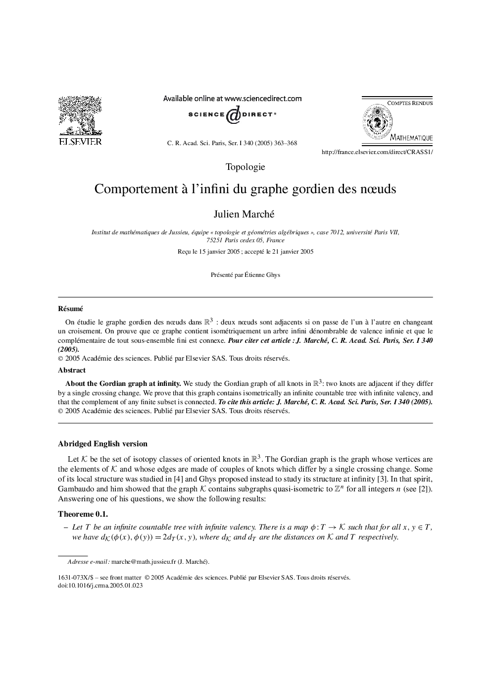 Comportement Ã  l'infini du graphe gordien des nÅuds