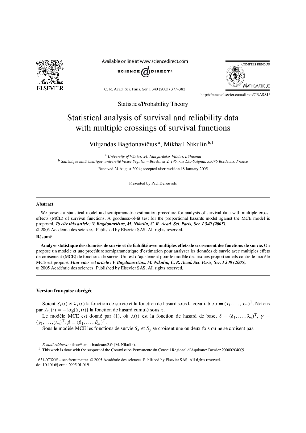 Statistical analysis of survival and reliability data with multiple crossings of survival functions