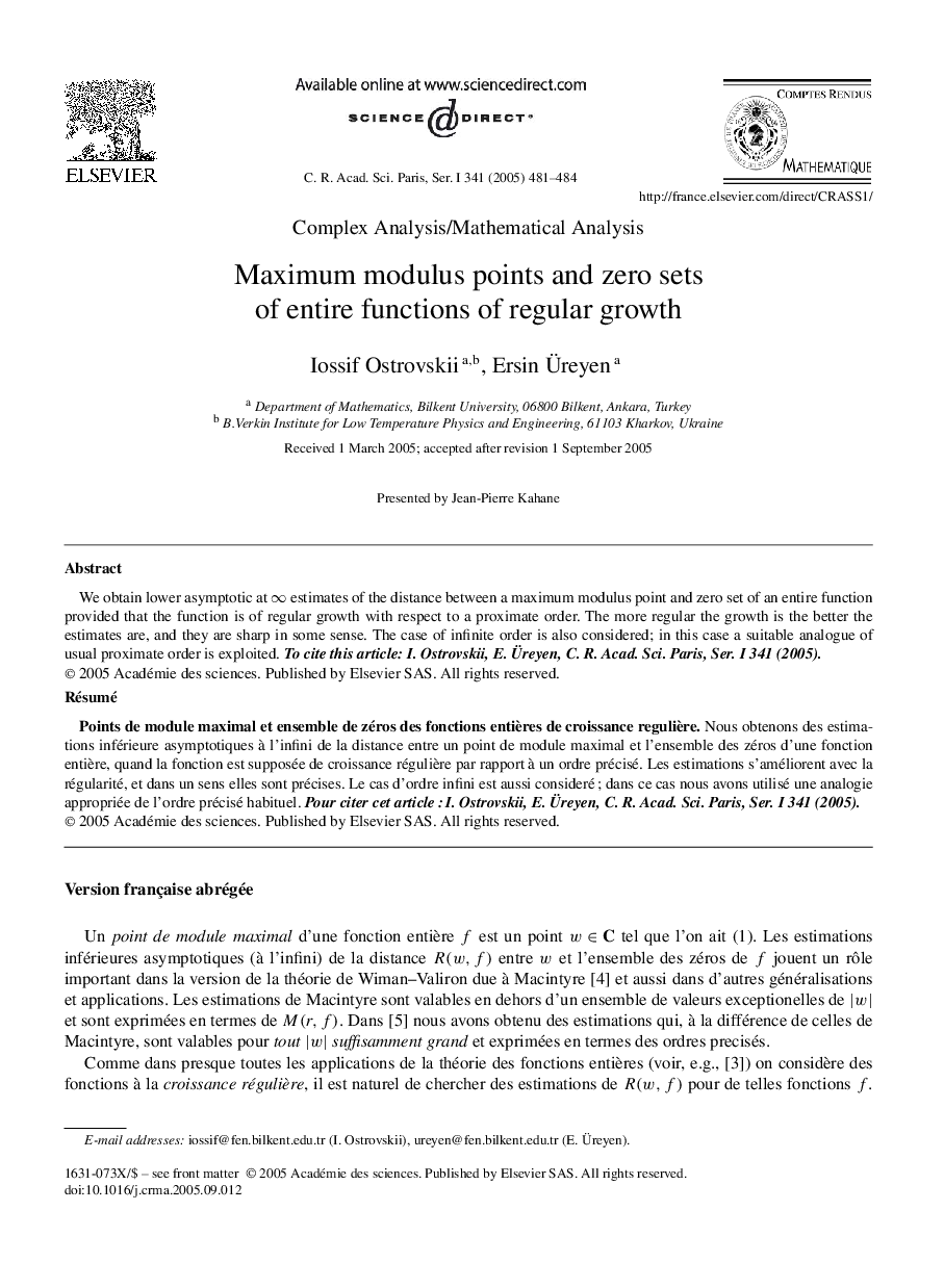 Maximum modulus points and zero sets of entire functions of regular growth