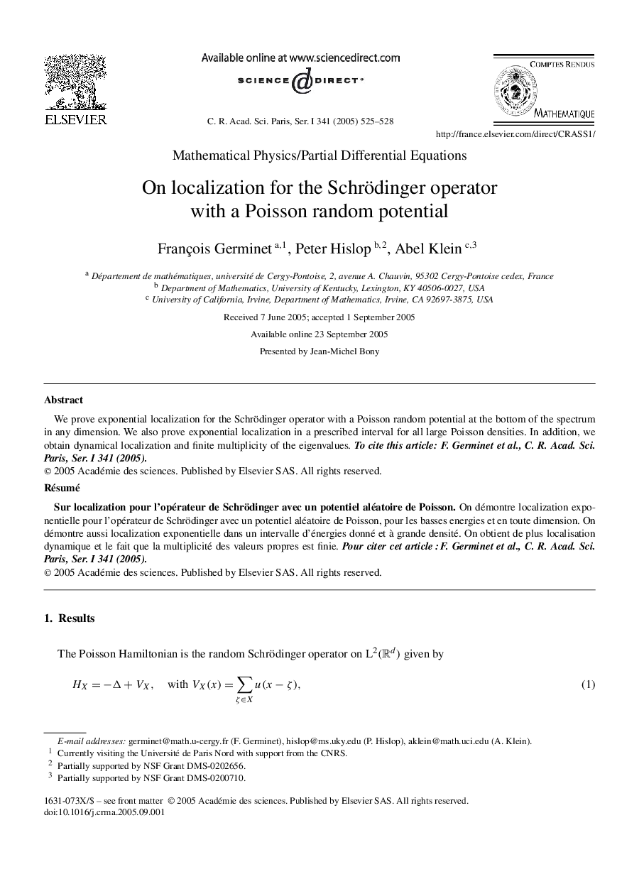 On localization for the Schrödinger operator with a Poisson random potential