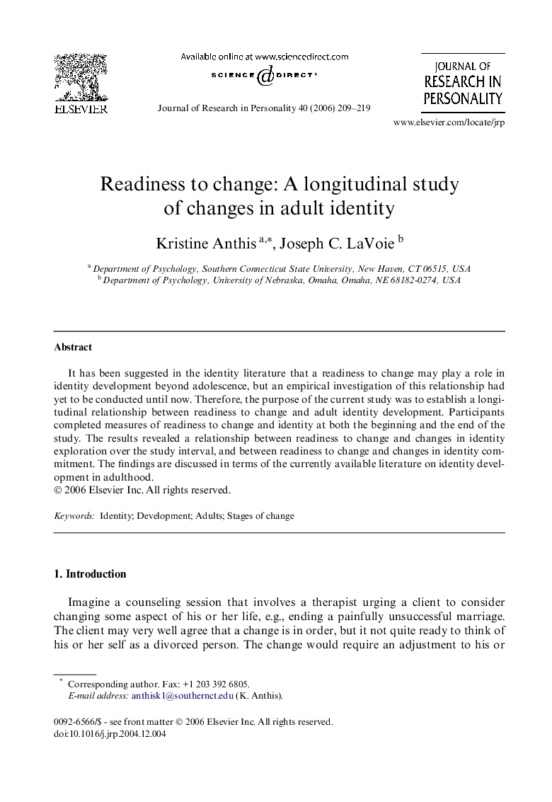 Readiness to change: A longitudinal study of changes in adult identity