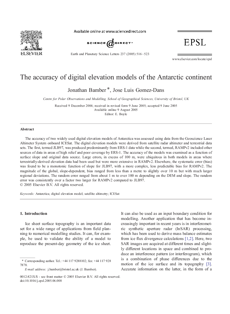 The accuracy of digital elevation models of the Antarctic continent