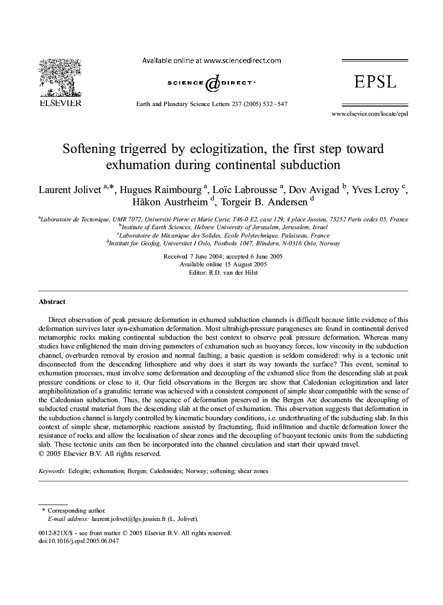 Softening trigerred by eclogitization, the first step toward exhumation during continental subduction