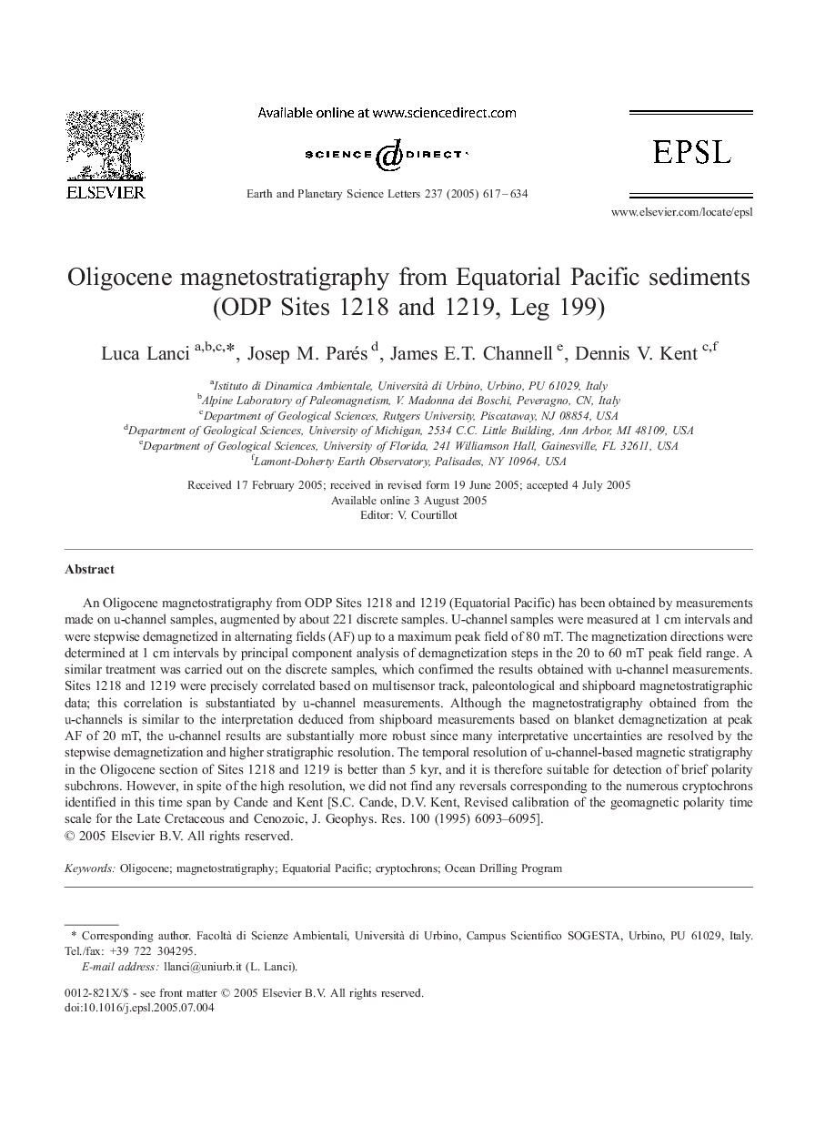 Oligocene magnetostratigraphy from Equatorial Pacific sediments (ODP Sites 1218 and 1219, Leg 199)