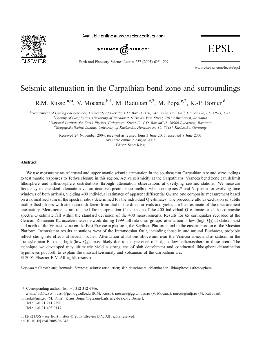 Seismic attenuation in the Carpathian bend zone and surroundings