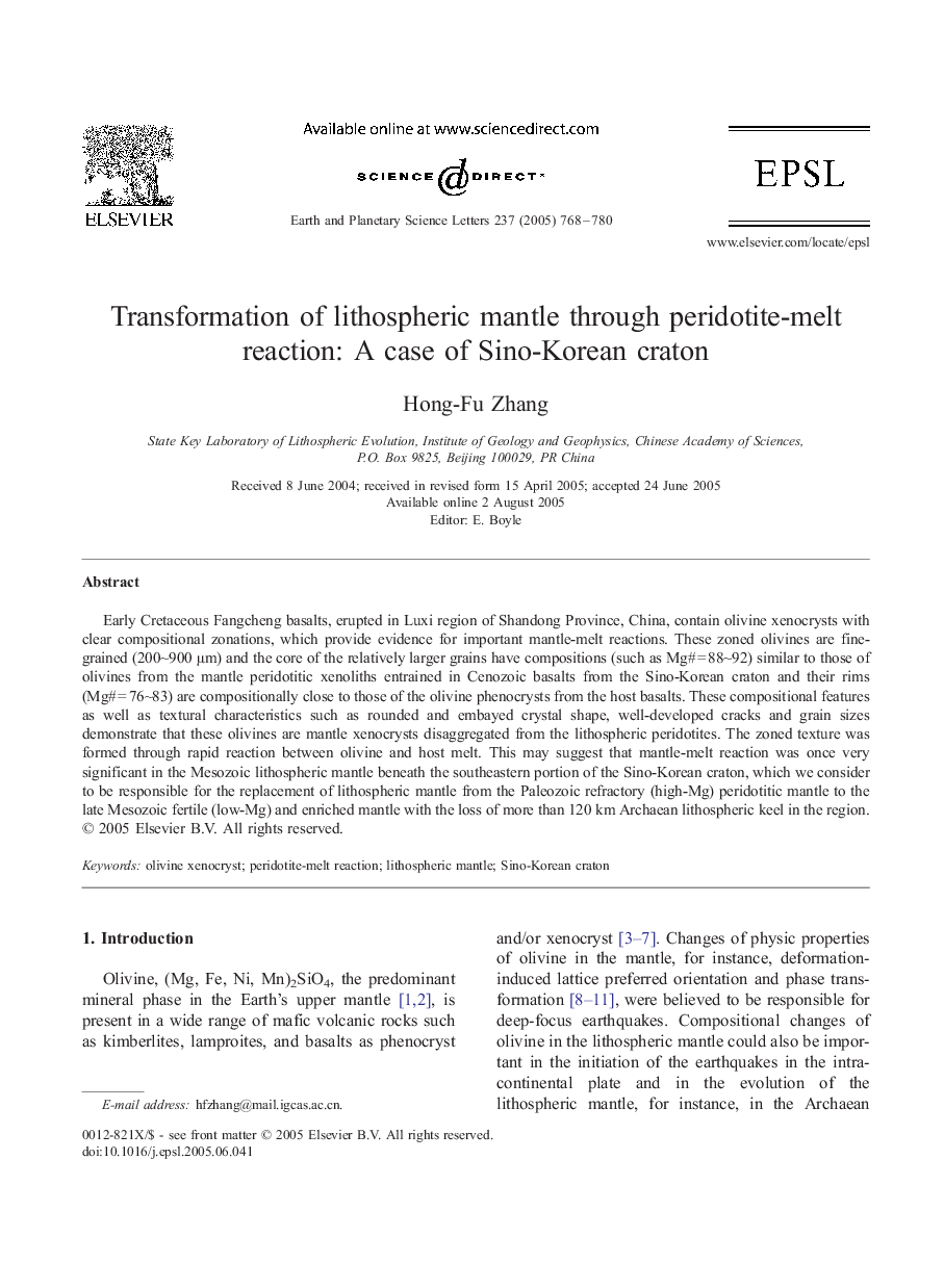 Transformation of lithospheric mantle through peridotite-melt reaction: A case of Sino-Korean craton