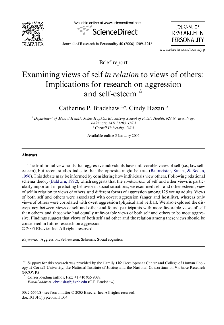 Examining views of self in relation to views of others: Implications for research on aggression and self-esteem 