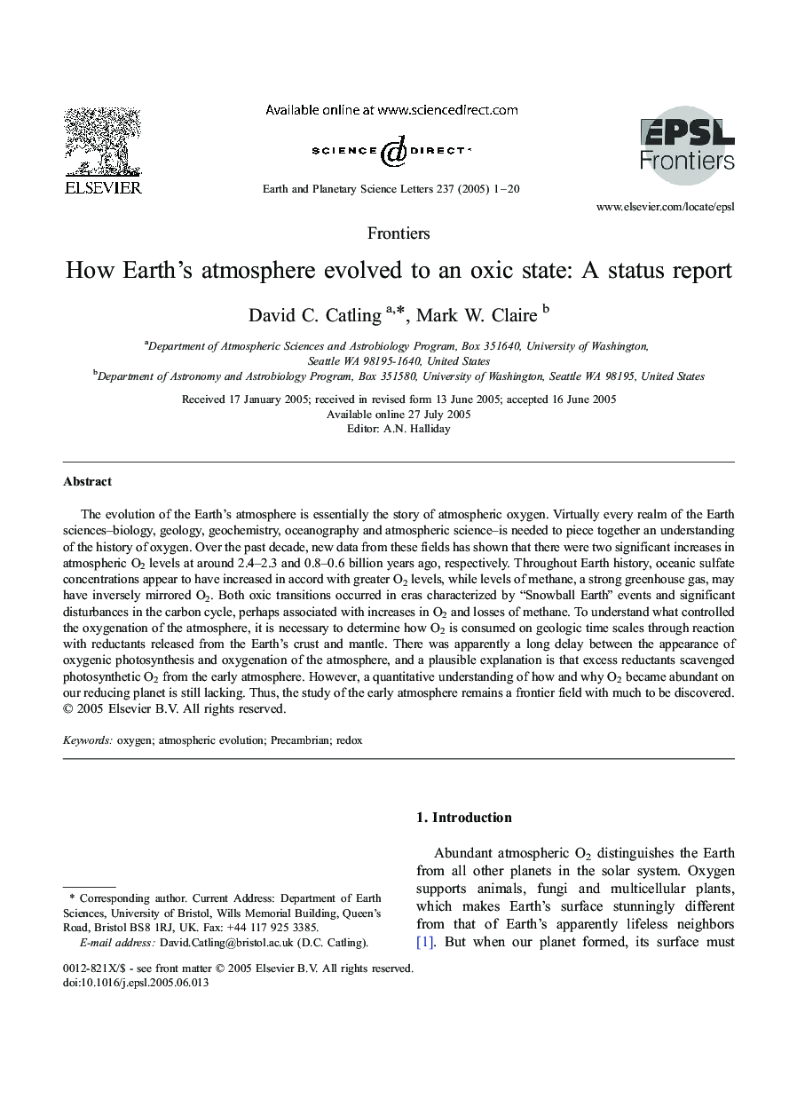 How Earth's atmosphere evolved to an oxic state: A status report