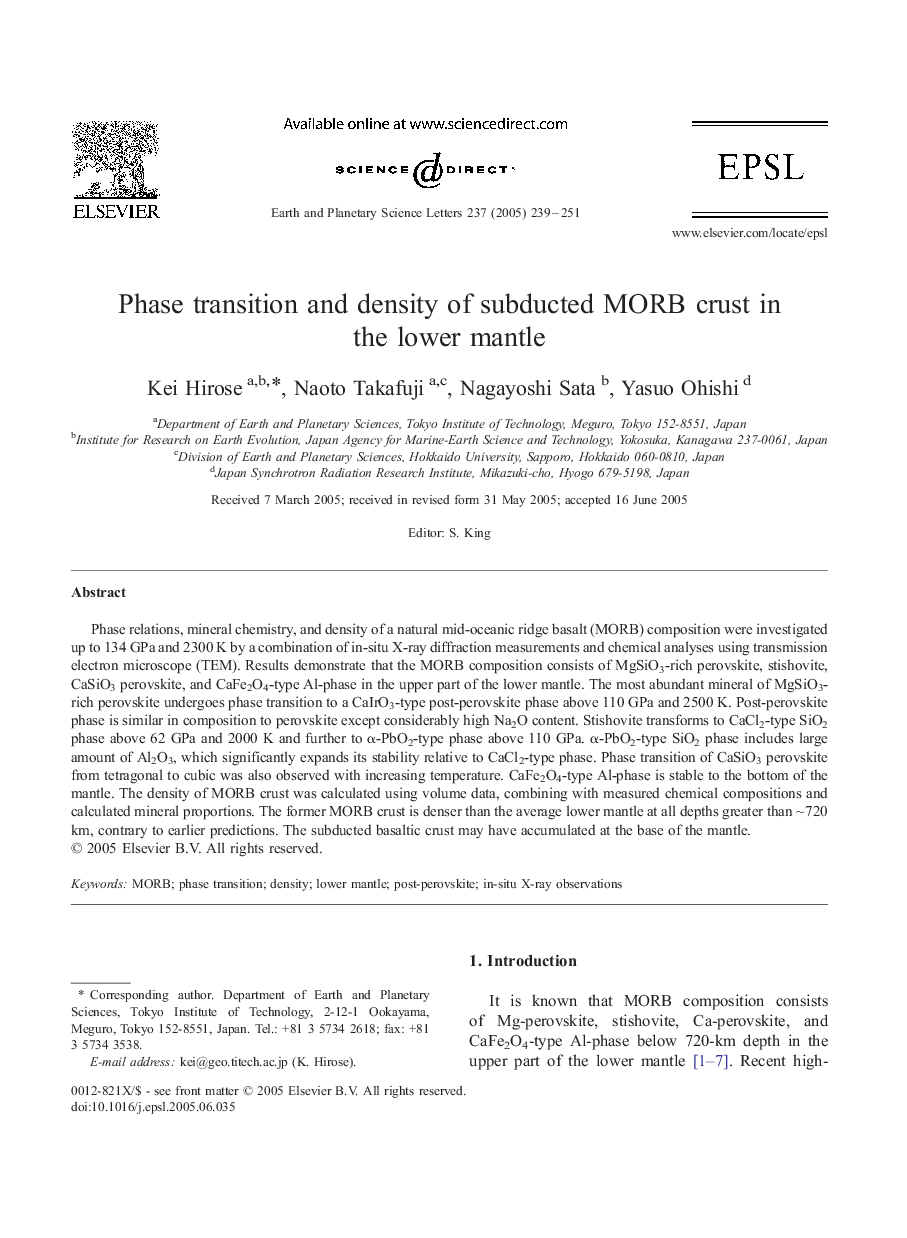 Phase transition and density of subducted MORB crust in the lower mantle