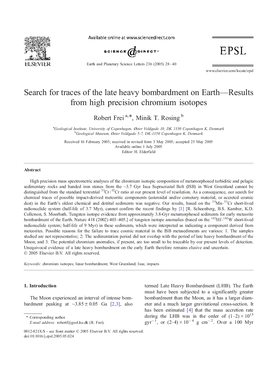 Search for traces of the late heavy bombardment on Earth-Results from high precision chromium isotopes