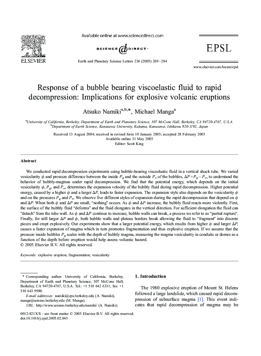 Response of a bubble bearing viscoelastic fluid to rapid decompression: Implications for explosive volcanic eruptions