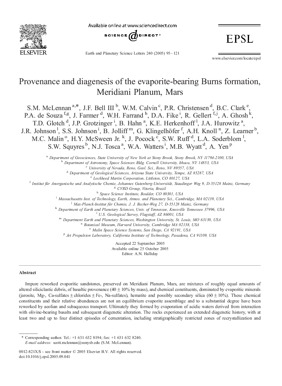 Provenance and diagenesis of the evaporite-bearing Burns formation, Meridiani Planum, Mars