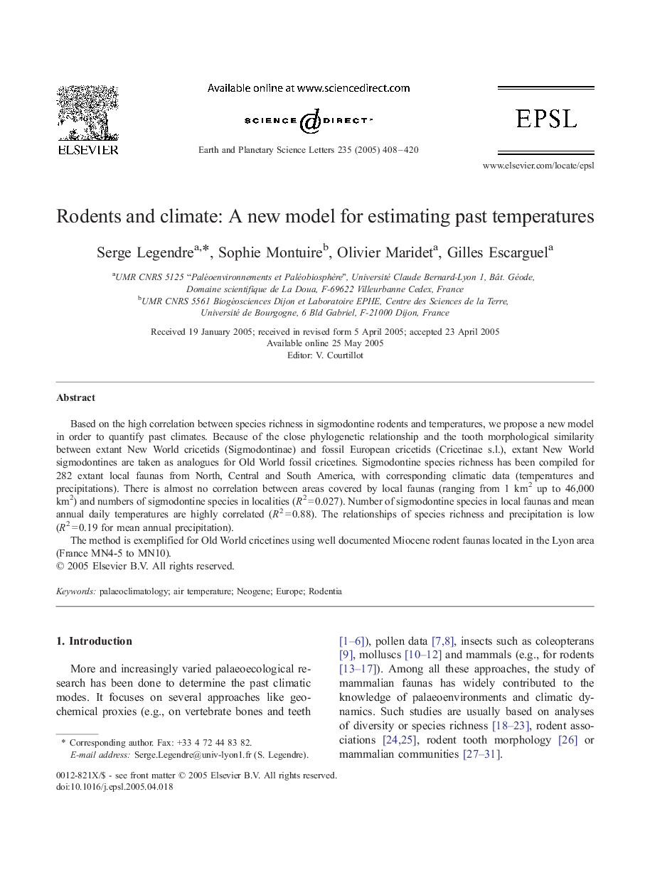 Rodents and climate: A new model for estimating past temperatures