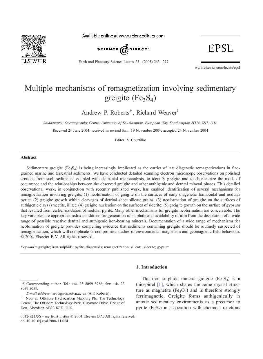 Multiple mechanisms of remagnetization involving sedimentary greigite (Fe3S4)